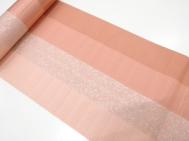 JAPANESE KIMONO / ANTIQUE BOLT FOR HASSUN OBI / WOVEN FLORAL SHIPPO PATTERN